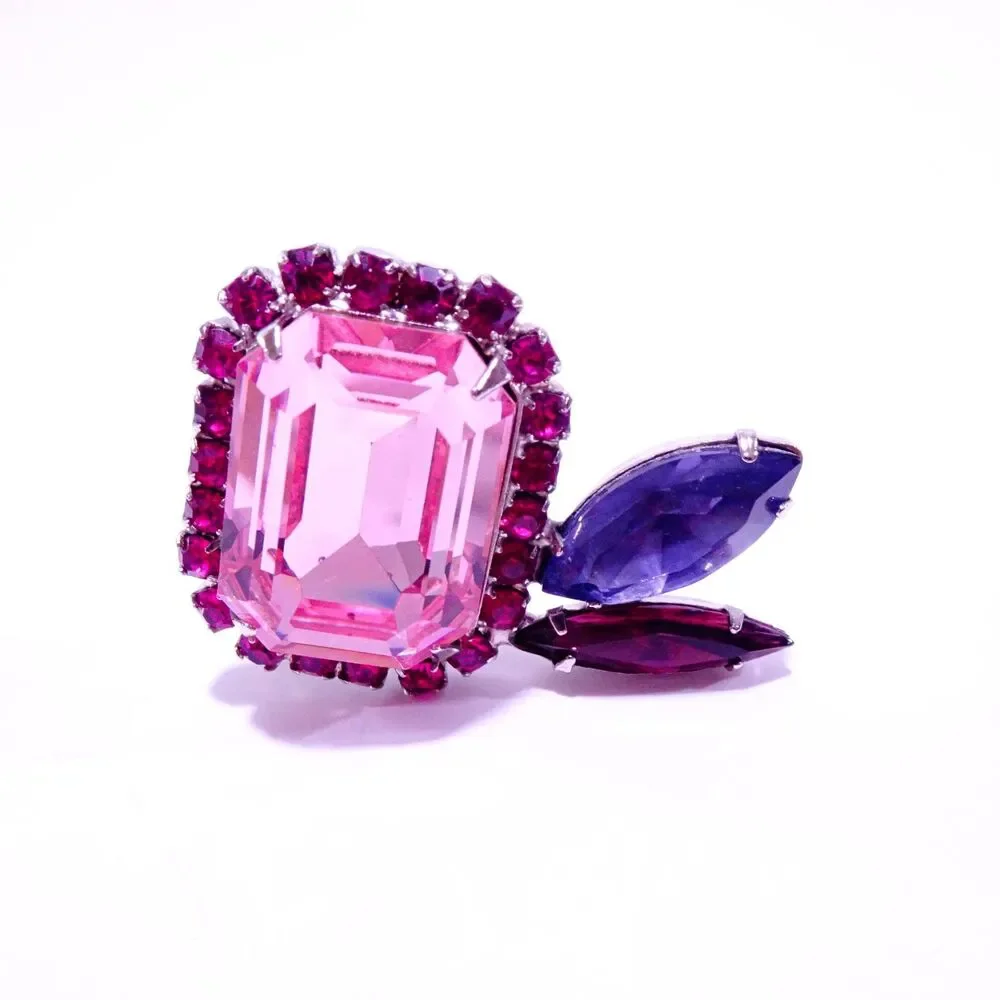 Joomi Lim Henriette Pink Crystal Statement Rhodium Wing Ring Sz 6 NWOT 145